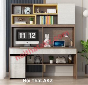 Bàn Học Đôi _Bàn Làm Việc Có Giá Sách BHS22