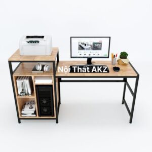 Bàn Vi tính gỗ cao su khung sắt kết hợp kệ KZ35