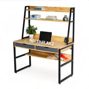 Bàn học liền kệ sách 120x60x150cm gỗ cao su KZ60