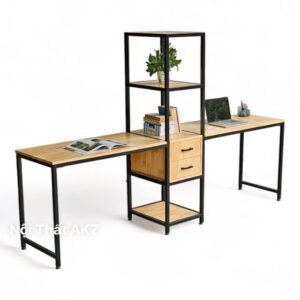 Bàn làm việc 2 người kết hợp kệ sách 240x50cm gỗ cao su KZ04