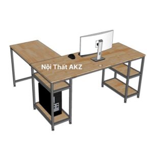 Bàn làm việc góc L 160x140cm gỗ cao su khung sắt lắp ráp KZ26