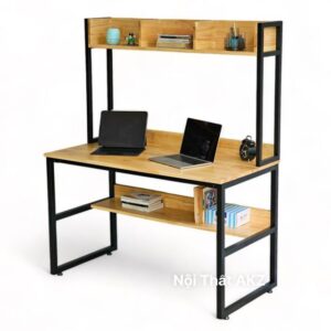 Bàn làm việc liền kệ sách 120x60x158cm gỗ cao su KZ06