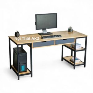 Bàn máy tính liền chân kệ 160x60cm gỗ cao su KZ12