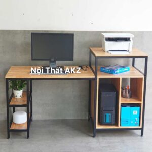 Bàn máy tính liền kệ 160x60cm gỗ cao su khung sắt KZ51