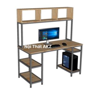 Bàn máy tính liền kệ sách 140x60x158cm gỗ cao su KZ05
