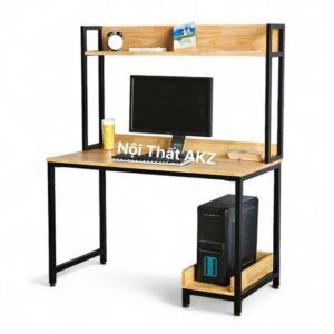 Bàn máy tính liền kệ sách120x60x150cm gỗ cao su khung sắt KZ68
