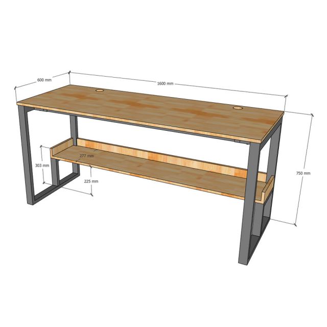 Bàn học 2 chỗ ngồi liền kệ 160x60cm gỗ cao su FD68083-4