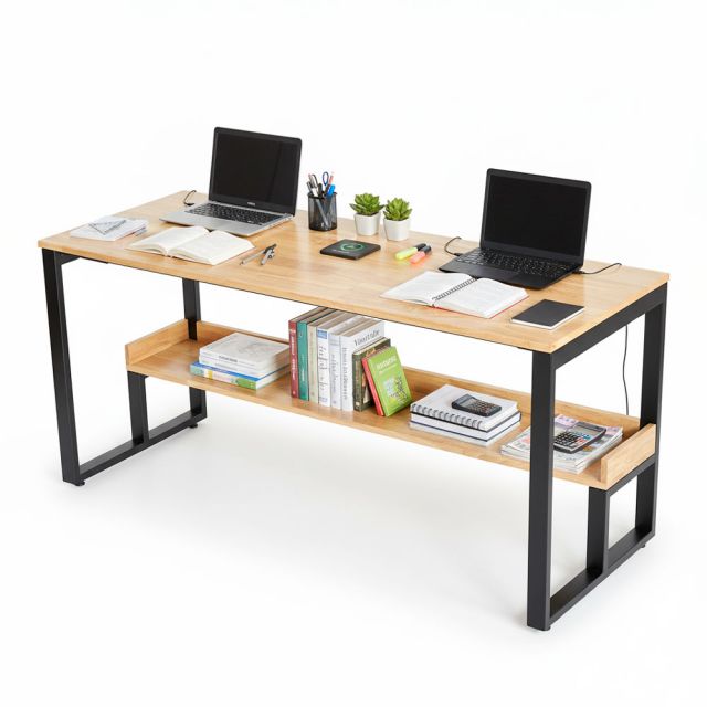 Bàn học 2 chỗ ngồi liền kệ 160x60cm gỗ cao su FD68083