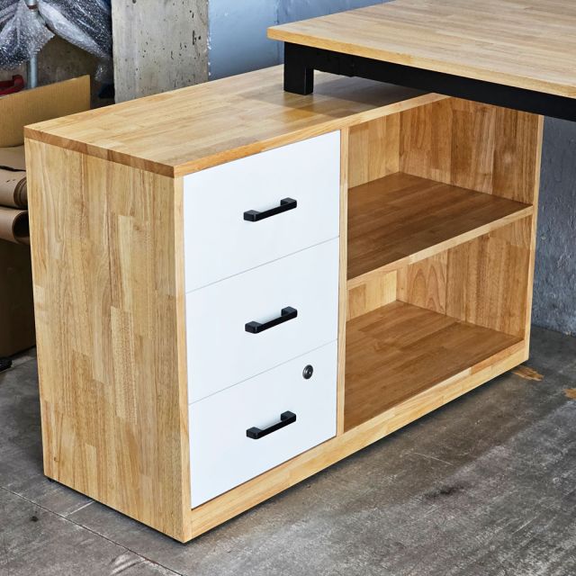 Bàn làm việc gác tủ 140x100cm gỗ cao su HBRT130-1