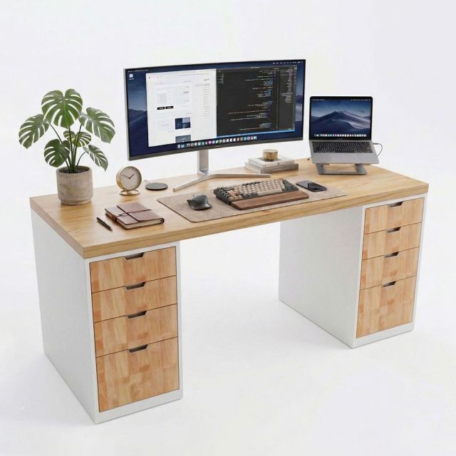 Bàn làm việc gác tủ 150x60cm gỗ tự nhiên BD68178-