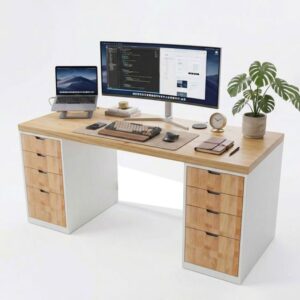 Bàn làm việc gác tủ 150x60cm gỗ tự nhiên BD68178