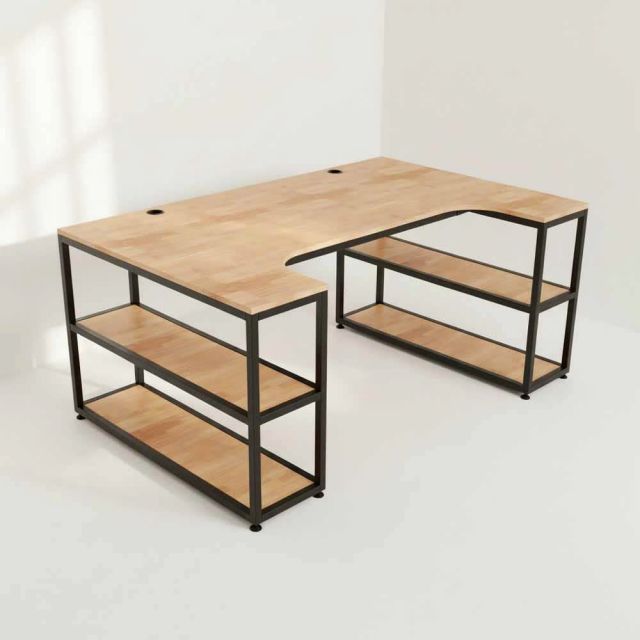 Bàn làm việc kết hợp 2 kệ sách 160x100cm gỗ cao su BD68167-2
