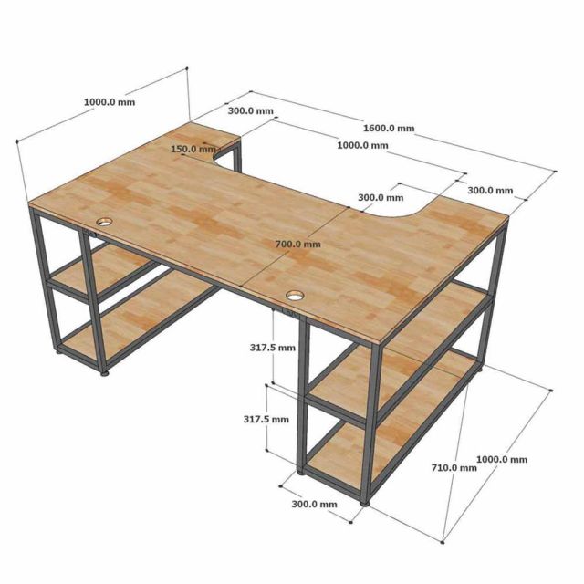 Bàn làm việc kết hợp 2 kệ sách 160x100cm gỗ cao su BD68167-6