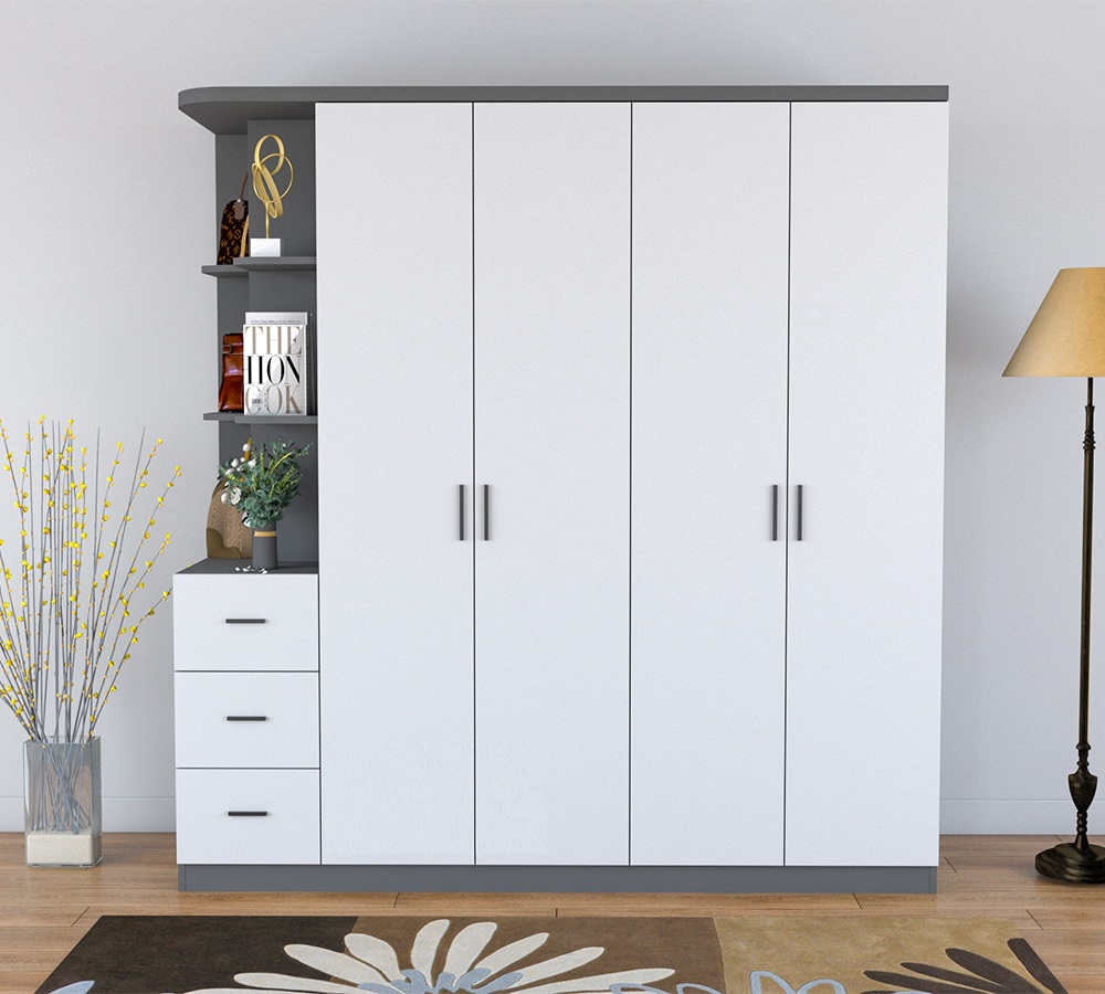 ✨ TỦ QUẦN ÁO GỖ MDF 4 CÁNH MỞ KẾT HỢP KỆ GÓC TRANG TRÍ A13 ✨-1