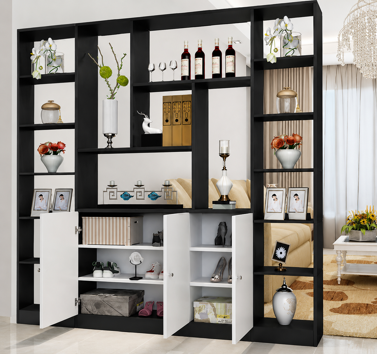 Tủ Kệ Vách Ngăn Gỗ MDF Trang Trí Phòng Khách KSG55