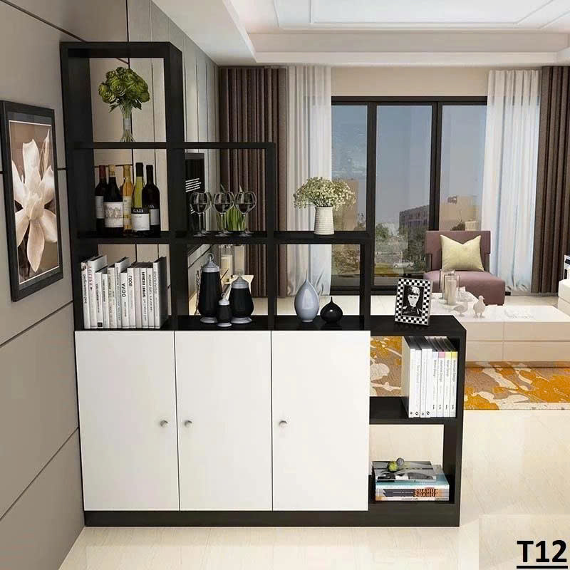 Tủ gỗ vách ngăn trưng bày rượu, sách trang trí phòng khách KSG53-