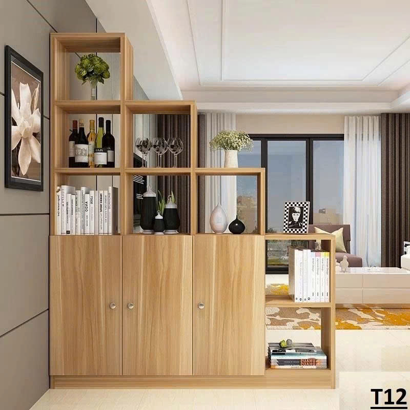 Tủ gỗ vách ngăn trưng bày rượu, sách trang trí phòng khách KSG53-2