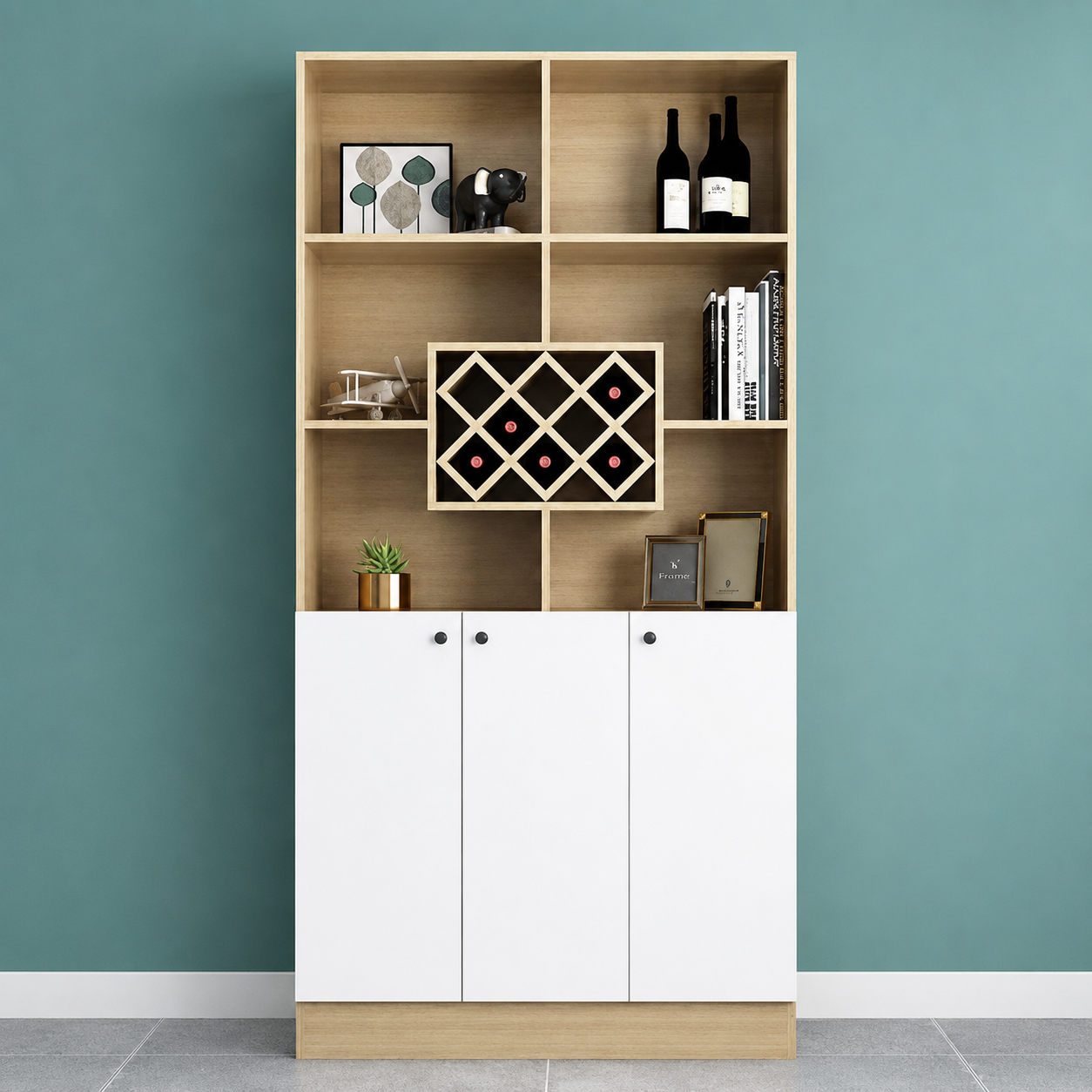 Tủ kệ trưng bày ô rượu đẹp phòng khách bằng gỗ công nghiệp KR10