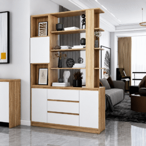 Tủ kệ vách ngăn gỗ trang trí phòng khách đẹp KSG118