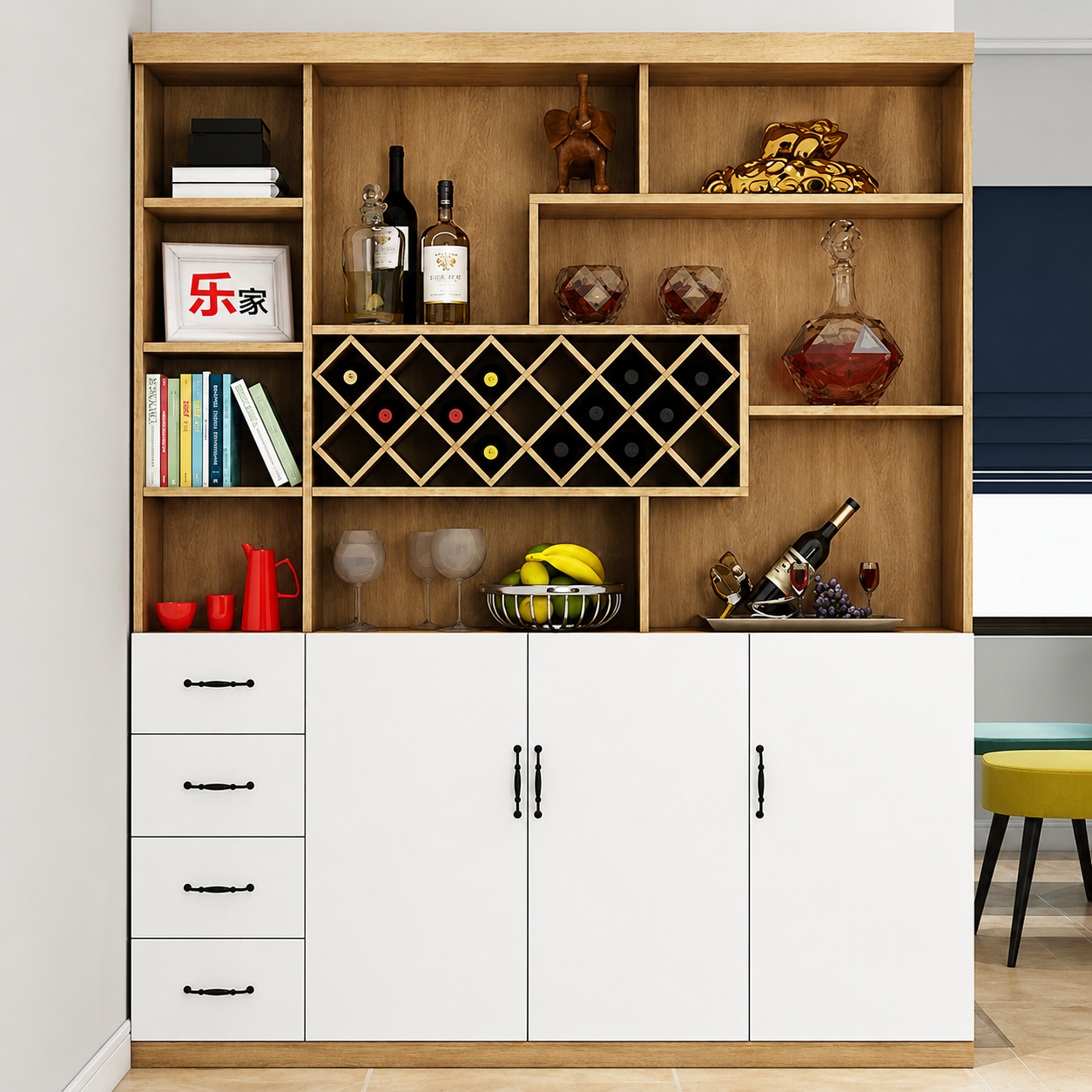 Tủ rượu đẹp trang trí phòng khách bằng gỗ công nghiệp KR06
