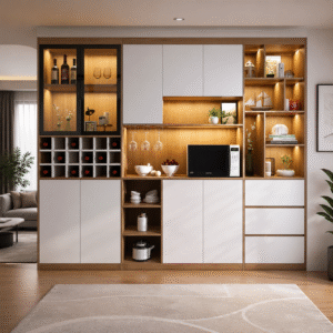 Tủ Rượu Gỗ Trang Trí Phòng Khách 2m6 Hiện Đại TR32