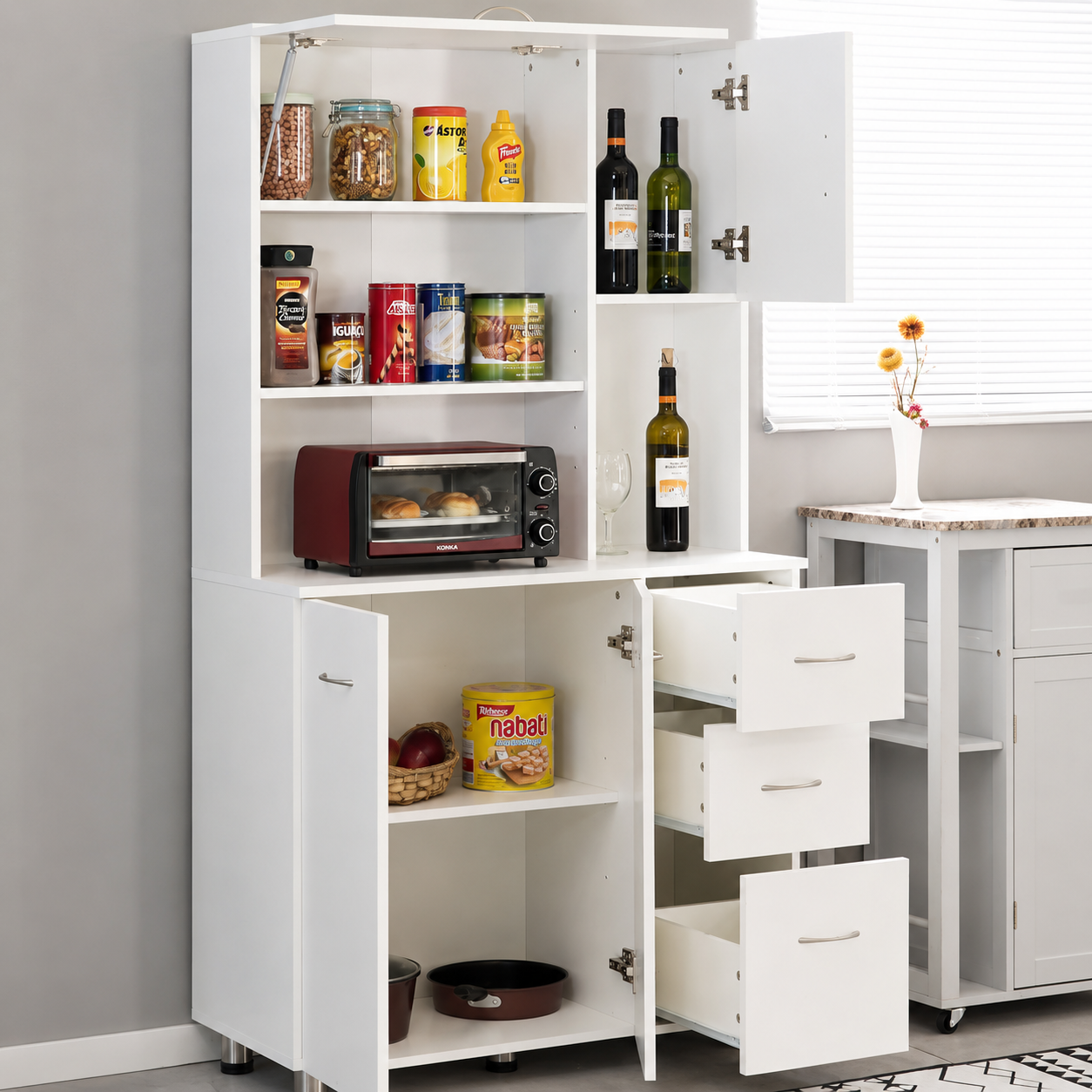 Tủ bếp gỗ để lò vi sóng nhiều ngăn cánh mở hiện đại TUBEP39-