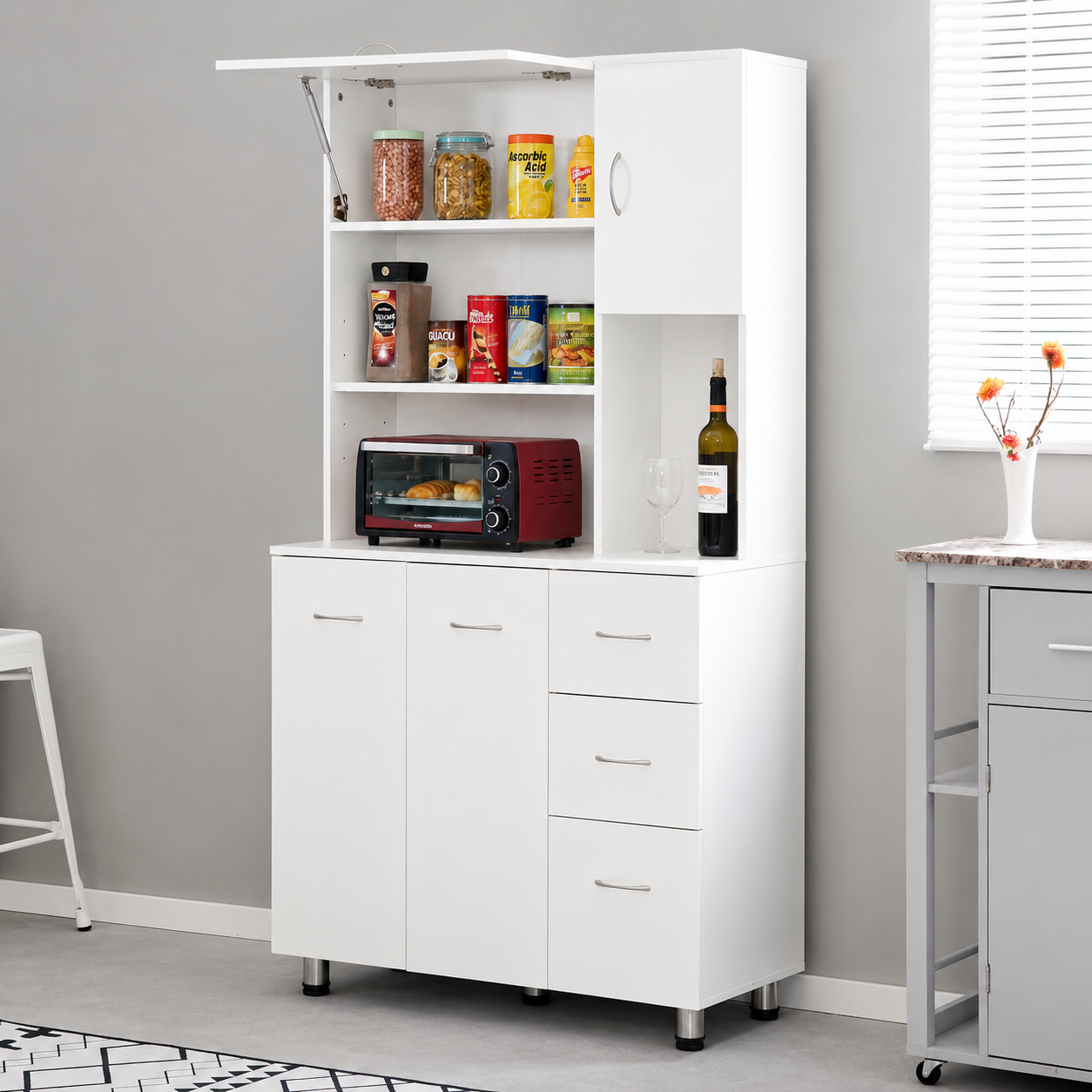 Tủ bếp gỗ để lò vi sóng nhiều ngăn cánh mở hiện đại TUBEP39-1