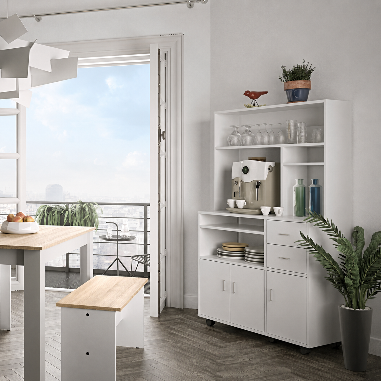 Tủ kệ để đồ nhà bếp gỗ MDF nhiều ngăn có bánh xe TUBEP370